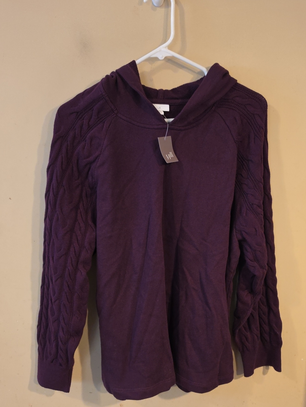 Georgeous Purple Cable-Sleeve Hooded Women's Sweater